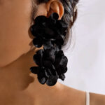 black floral statement earrings bold elegant drop earrings