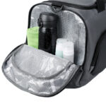 Spacious gym duffel bag interior with compartments for clothes and accessories