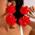red floral statement earrings bold drop earrings for women
