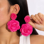 rose red floral statement earrings feminine drop earrings