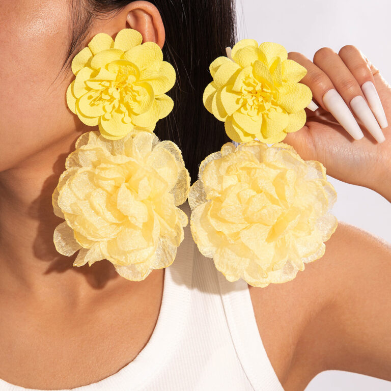 yellow floral statement drop earrings bohemian style