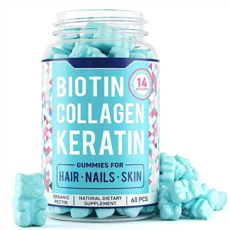 Biotin collagen keratin gummies for hair growth skin and nails 5000mcg vegan vitamins bottle