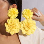 yellow floral statement earrings oversized drop earrings close view