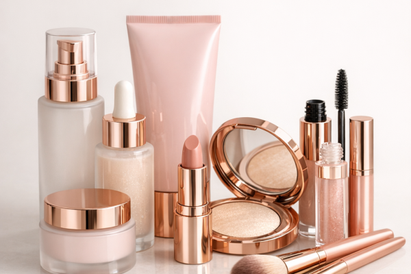 Beauty product bundle arranged together in a cohes