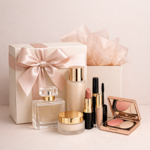 Luxury beauty gift set wrapped in elegant packagin