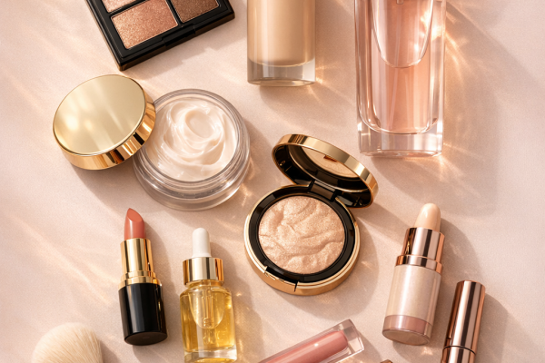 Popular bestselling beauty products arranged promi